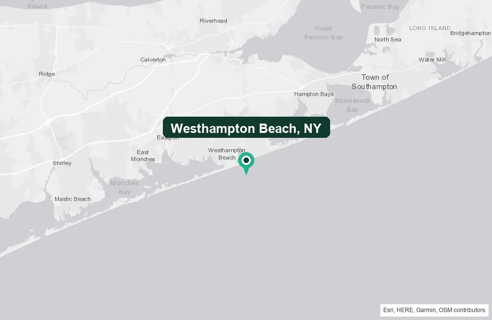 Map of Westhampton Beach, New York and the surrounding Suffolk County area service area